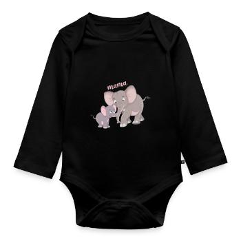 Niedliche Elefanten Mama Kind Bindung - Baby Bio-Langarm-Body - Schwarz - Vorne