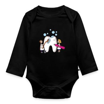 Zahnarzt Zahn Doktor Geschenkidee - Baby Bio-Langarm-Body - Schwarz - Vorne