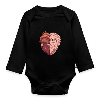Funny heart love brain mind teamwork - Organic Longsleeve Baby Bodysuit - black - Front