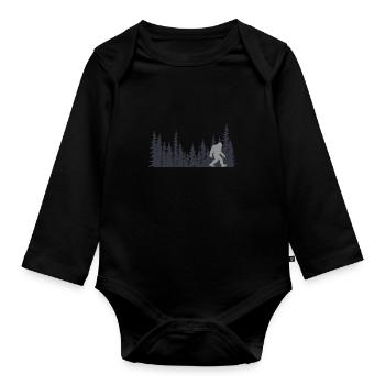 Bigfoot hiking forest Sasquatch humor - Organic Longsleeve Baby Bodysuit - black - Front