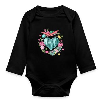 Häkeln Stricken Garn Strickerin Näherin - Baby Bio-Langarm-Body - Schwarz - Vorne