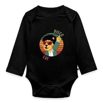 Disco Cat geht auf die Piste - Baby Bio-Langarm-Body - Schwarz - Vorne