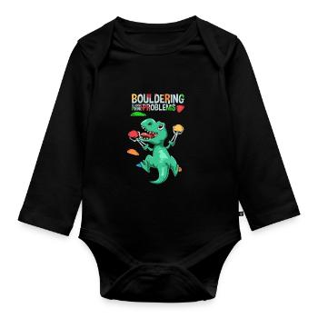 Cadeau drôle d'escalade de bloc de T-Rex - Body Bébé bio manches longues - noir - Devant
