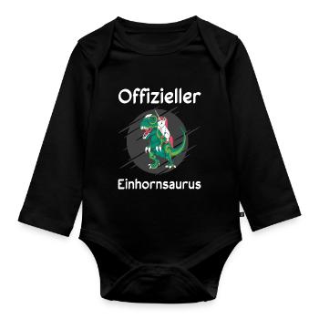 Schlaf Dino Einhorn Sprüche Geschenkidee - Baby Bio-Langarm-Body - Schwarz - Vorne