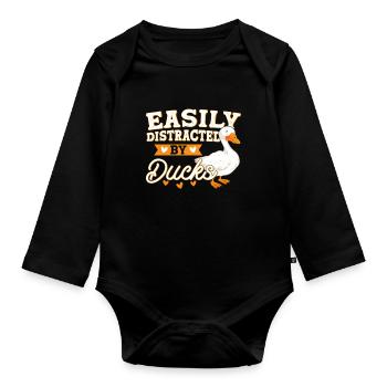 Easily Distracted By Ducks Duck Ducks Gift - Organic Longsleeve Baby Bodysuit - black - Front