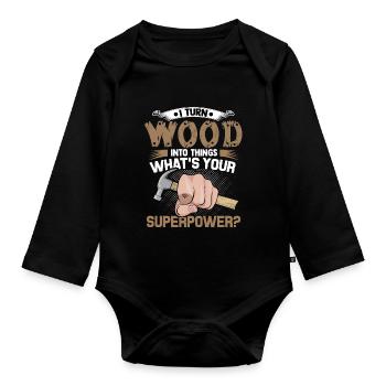Zimmermann Carpenter Timber Meister Holz Hammer - Baby Bio-Langarm-Body - Schwarz - Vorne