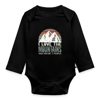 Mountains saying funny - Organic Longsleeve Baby Bodysuit - black - Front