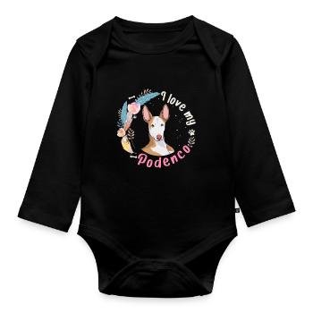 J'adore mon cadeau de chien Podenco - Body Bébé bio manches longues - noir - Devant