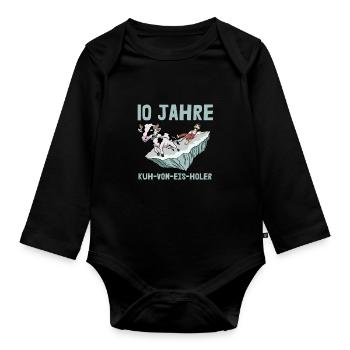 10 Jahre Firmenjubiläum Dienstjubiläum Kuh Vom Eis - Baby Bio-Langarm-Body - Schwarz - Vorne
