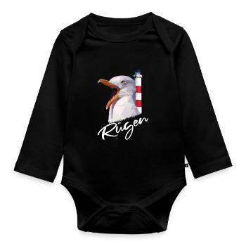 Rügen Insel Ostsee Urlaub Möwe Rüganer Geschenk - Baby Bio-Langarm-Body - Schwarz - Vorne