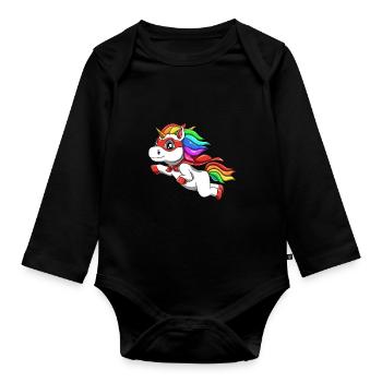 Funny unicorn as a hero for a superhero - Organic Longsleeve Baby Bodysuit - black - Front