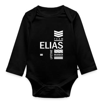 Elias Personalized Name Birthday Gift - Organic Longsleeve Baby Bodysuit - black - Front