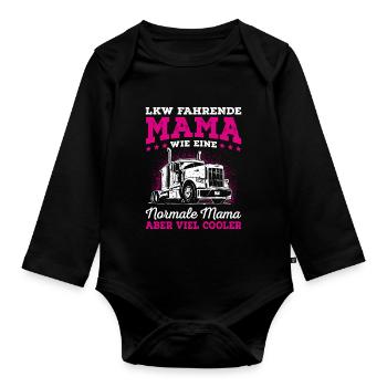 LKW Mama Trucker Babe Spruch Truckerin - Baby Bio-Langarm-Body - Schwarz - Vorne