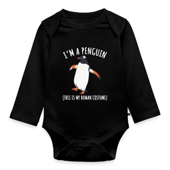 Costume de pingouin motif pingouin Je suis un pingouin - Body Bébé bio manches longues - noir - Devant
