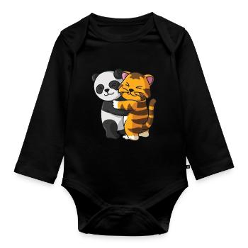 Panda avec chat aime les animaux mignons doux - Body Bébé bio manches longues - noir - Devant