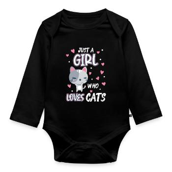 Just A Girl Who Loves Cats Funny Birthday Girls - Organic Longsleeve Baby Bodysuit - black - Front