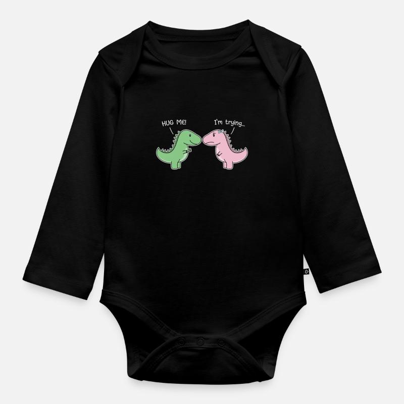 T-Rex drôle de la Saint-Valentin - étreignez-moi! j'essaie - Body Bébé bio manches longues - noir