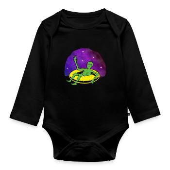 Faules UFO Alien Galaxy Raumschiff - Baby Bio-Langarm-Body - Schwarz - Vorne