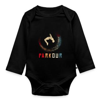 Parkour Freerunning Ninja Sport Design rétro - Body Bébé bio manches longues - noir - Devant