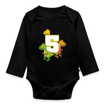 5 Jahre Geburtstags Dinos Jungs Saurier - Baby Bio-Langarm-Body - Schwarz - Vorne