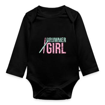 Drummer girl drums - Organic Longsleeve Baby Bodysuit - black - Front