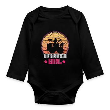 Drummer Drummer Girl Drums - Body Bébé bio manches longues - noir - Devant
