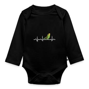 Heartbeat budgie bird love - Organic Longsleeve Baby Bodysuit - black - Front