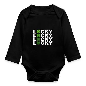 Lucky Kleeblatt klein - Baby Bio-Langarm-Body - Schwarz - Vorne