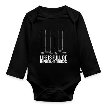 Golf Golfeur drôle prenant des décisions importantes - Body Bébé bio manches longues - noir - Devant