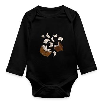 Witch books spells flying pages - Organic Longsleeve Baby Bodysuit - black - Front