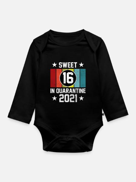 Retro 16th Birthday Sweet 16 in Quarantine 16 - Baby Bio-Langarm-Body - Schwarz