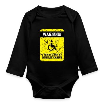 Lustiger Rollstuhl Spruch Rollstuhlfahrer - Baby Bio-Langarm-Body - Schwarz - Vorne