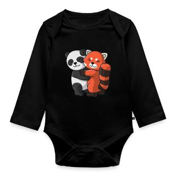 Un panda avec un panda rouge aime les animaux mignons - Body Bébé bio manches longues - noir - Devant