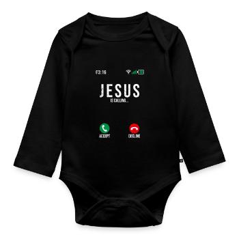 Jesus is calling - Organic Longsleeve Baby Bodysuit - black - Front