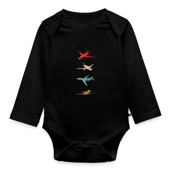 Vintage avion avion pilote volant cadeau - Body Bébé bio manches longues - noir - Devant