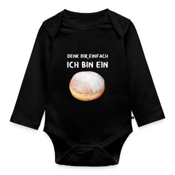 Krapfen Kostüm Faschingskrapfen Krapfen Fasching - Baby Bio-Langarm-Body - Schwarz - Vorne