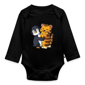 Pingouin et tigre animaux mignons étreignant - Body Bébé bio manches longues - noir - Devant