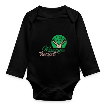 Massage therapist doing massage therapy work - Organic Longsleeve Baby Bodysuit - black - Front