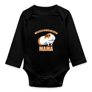 Guinea Pig Geschenk Meerschweinchen Mama - Baby Bio-Langarm-Body - Schwarz - Vorne