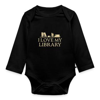 Book Books Reading Saying Library - Organic Longsleeve Baby Bodysuit - black - Front