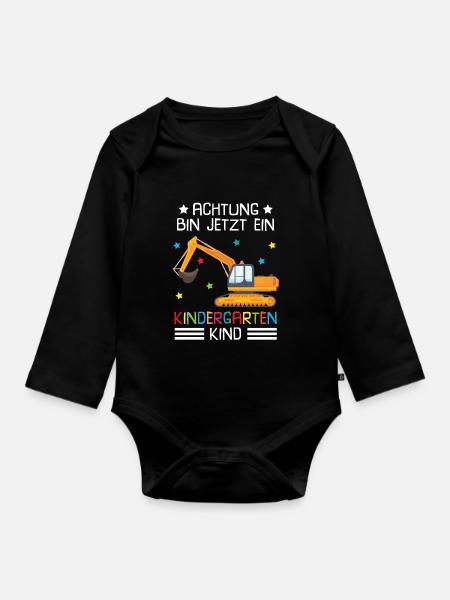 Ich Bin Jetzt Ein Kindergartenkind Bagger - Baby Bio-Langarm-Body - Schwarz