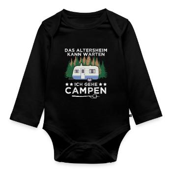 Camping Opa Wohnwagen Womo Geschenk - Baby Bio-Langarm-Body - Schwarz - Vorne