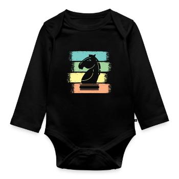 Schach Pferd Schachfiguren Retro - Baby Bio-Langarm-Body - Schwarz - Vorne