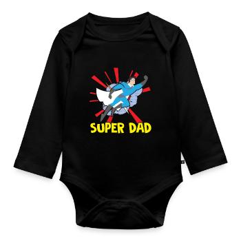 Happy Fathers Day Super Papa Vatertag Super Dad Pa - Baby Bio-Langarm-Body - Schwarz - Vorne