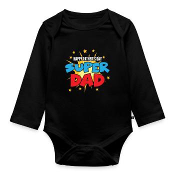 Happy Fathers Day Super Papa Vatertag Super Dad Pa - Baby Bio-Langarm-Body - Schwarz - Vorne