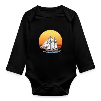 Retro Boat - Organic Longsleeve Baby Bodysuit - black - Front