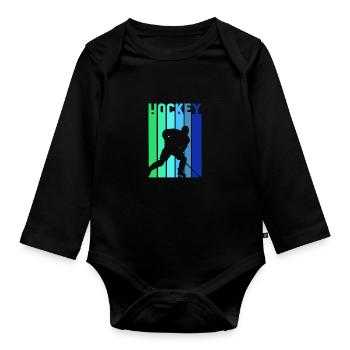 Eishockey Vintage mehrfarbig Eishockeyspieler - Baby Bio-Langarm-Body - Schwarz - Vorne