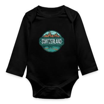 Schweizer Berge und Alpen Schweiz - Baby Bio-Langarm-Body - Schwarz - Vorne