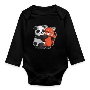 Pandas roter Panda Pärchen niedliche Tiere - Baby Bio-Langarm-Body - Schwarz - Vorne