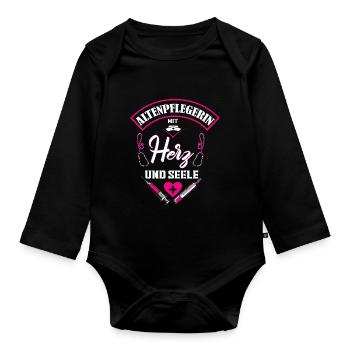 Altenpflegerin mit Herz und Seele Altenpflegerin - Baby Bio-Langarm-Body - Schwarz - Vorne